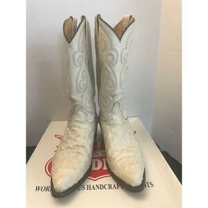 RARE🔥 RUDEL Ivory Goat Ostrich Cowboy Leather Boots Men's Size 7.5 EEWestern